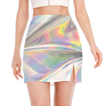 Holographic Art Print Side Slit Mini Skirt