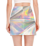 Holographic Art Print Side Slit Mini Skirt