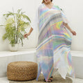 Holographic Art Print Silk V-Neck Kaftan Dress