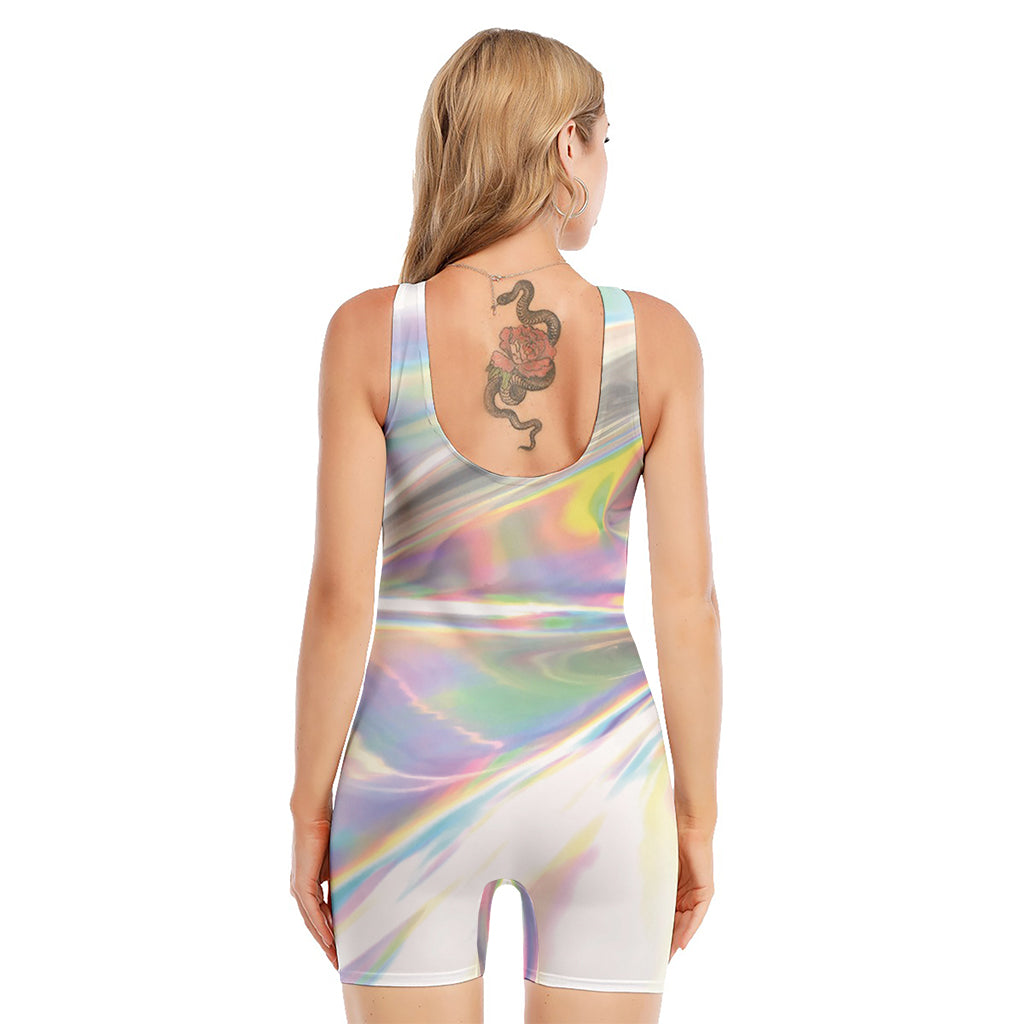 Holographic Art Print Sleeveless One Piece Swimsuit