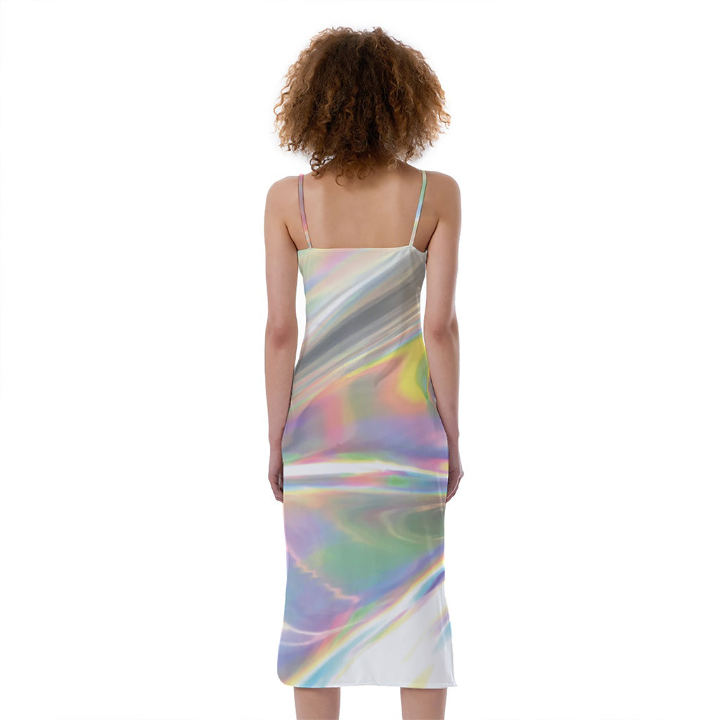 Holographic Art Print Slim Fit Midi Cami Dress
