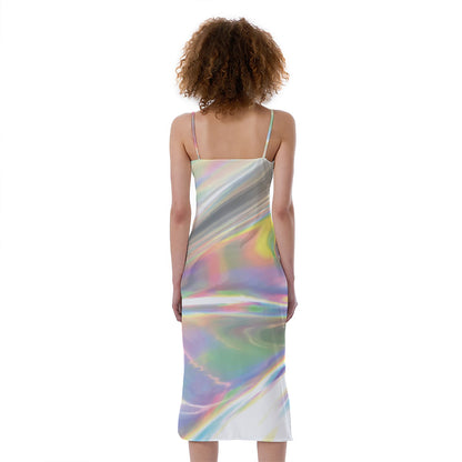 Holographic Art Print Slim Fit Midi Cami Dress