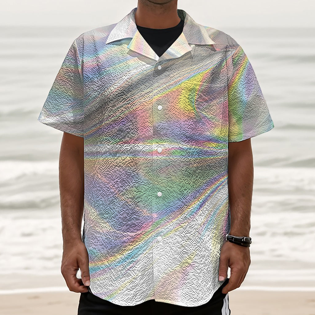 Holographic Art Print Textured Short Sleeve Shirt