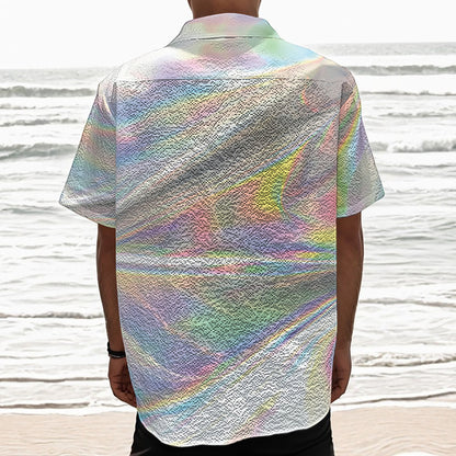 Holographic Art Print Textured Short Sleeve Shirt
