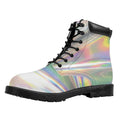 Holographic Art Print Padded Collar Lace Up Boots