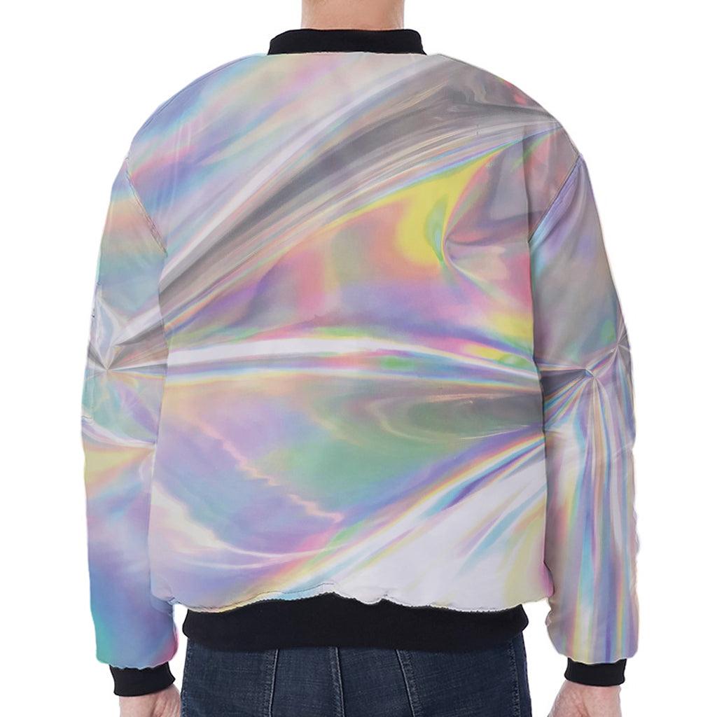 Holographic Art Print Zip Sleeve Bomber Jacket