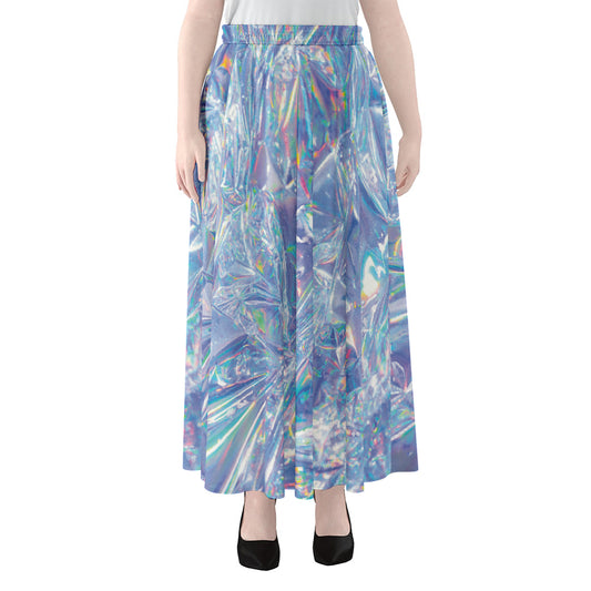 Holographic Artwork Print Chiffon Maxi Skirt