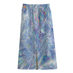 Holographic Artwork Print Cotton Front Slit Maxi Skirt