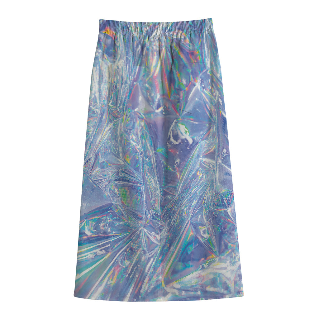 Holographic Artwork Print Cotton Front Slit Maxi Skirt