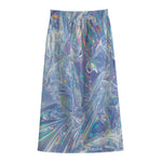 Holographic Artwork Print Cotton Front Slit Maxi Skirt