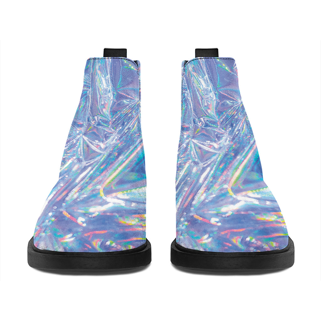 Holographic Artwork Print Flat Ankle Boots