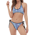 Holographic Artwork Print Halter Scoop Tie Side Bikini