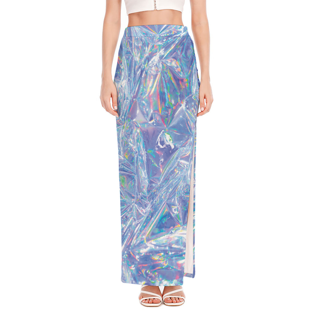 Holographic Artwork Print High Slit Maxi Skirt