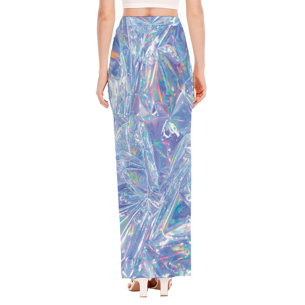 Holographic Artwork Print High Slit Maxi Skirt