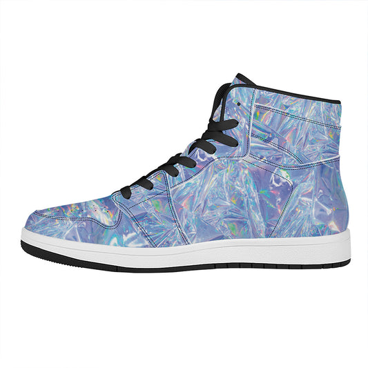 Holographic Artwork Print High Top Leather Sneakers