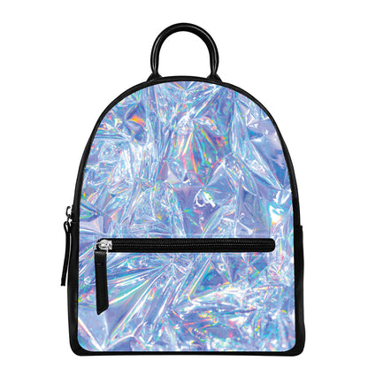 Holographic Artwork Print Leather Backpack