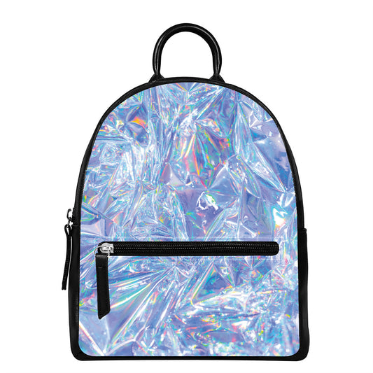 Holographic Artwork Print Leather Backpack