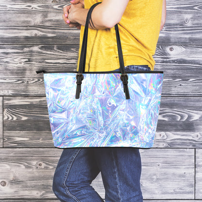Holographic Artwork Print Leather Tote Bag