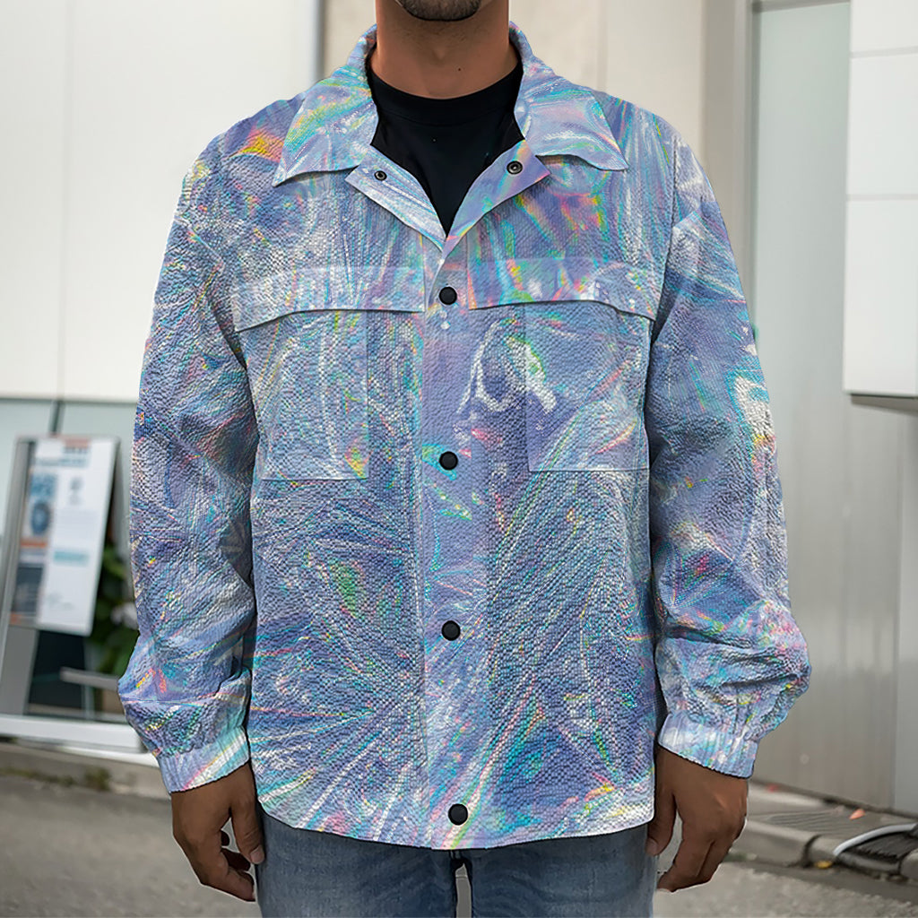 Holographic Artwork Print Men's Shirt Jacket