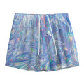 Holographic Artwork Print Mesh Shorts