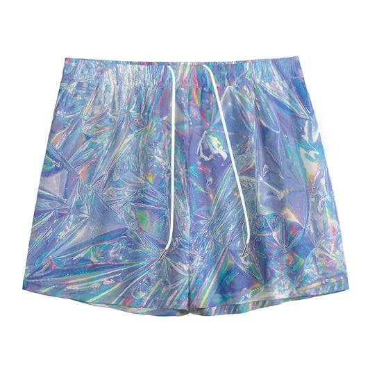 Holographic Artwork Print Mesh Shorts