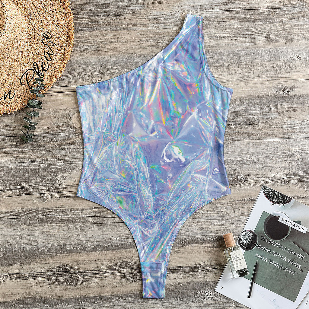 Holographic Artwork Print One Shoulder Bodysuit