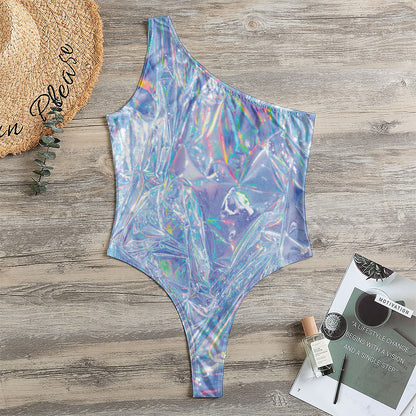 Holographic Artwork Print One Shoulder Bodysuit