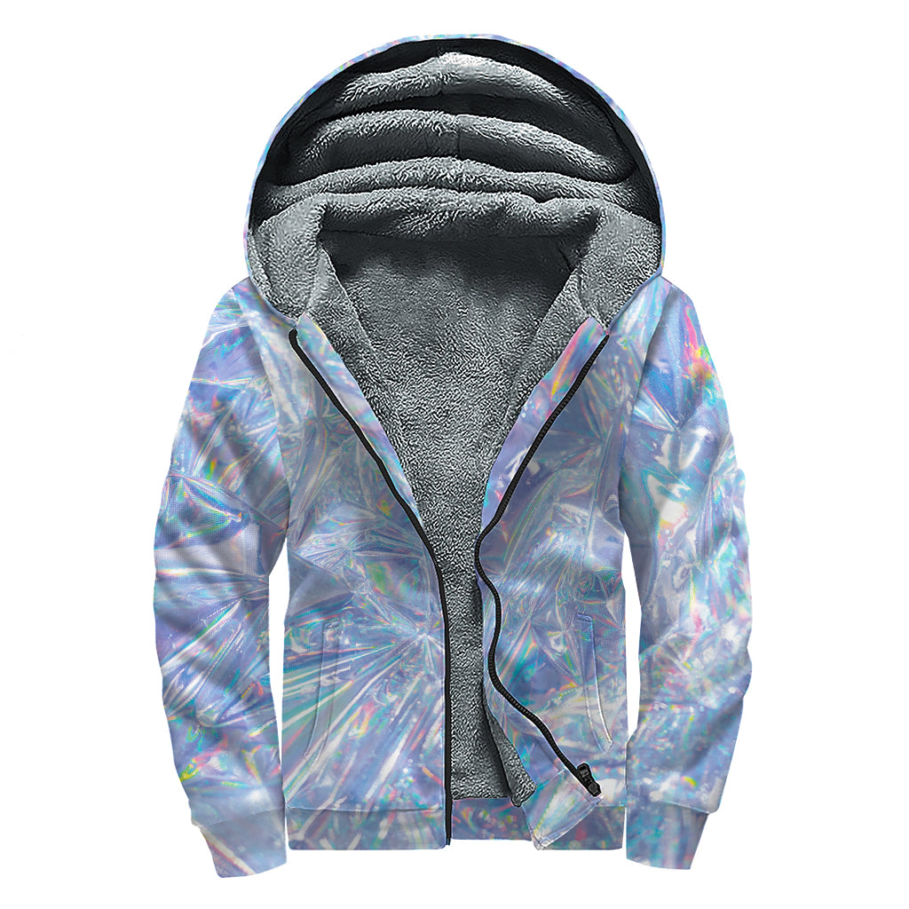 Holographic Artwork Print Sherpa Lined Zip Up Hoodie