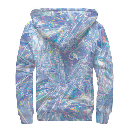 Holographic Artwork Print Sherpa Lined Zip Up Hoodie