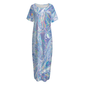 Holographic Artwork Print Short Sleeve Long Nightdress