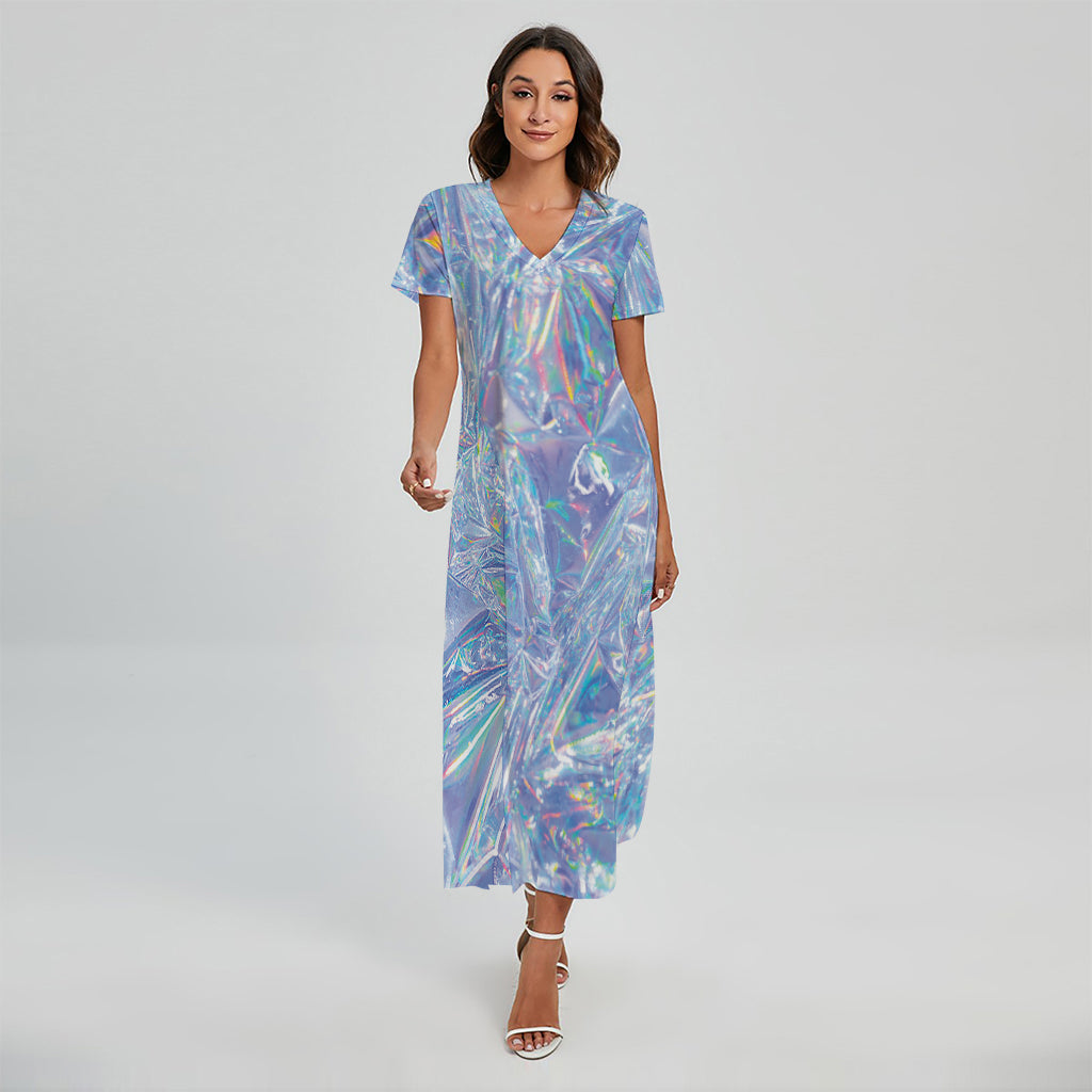 Holographic Artwork Print Short Sleeve Maxi Dress