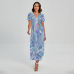 Holographic Artwork Print Short Sleeve Maxi Dress