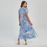 Holographic Artwork Print Short Sleeve Maxi Dress