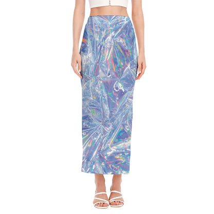 Holographic Artwork Print Side Slit Maxi Skirt