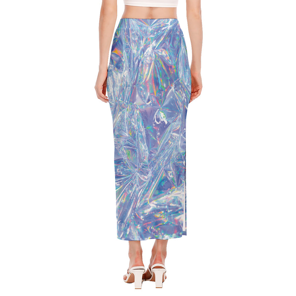 Holographic Artwork Print Side Slit Maxi Skirt