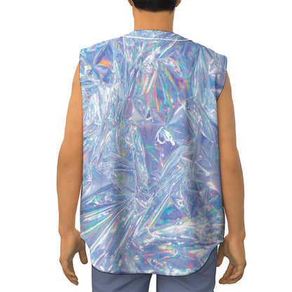 Holographic Artwork Print Sleeveless Baseball Jersey