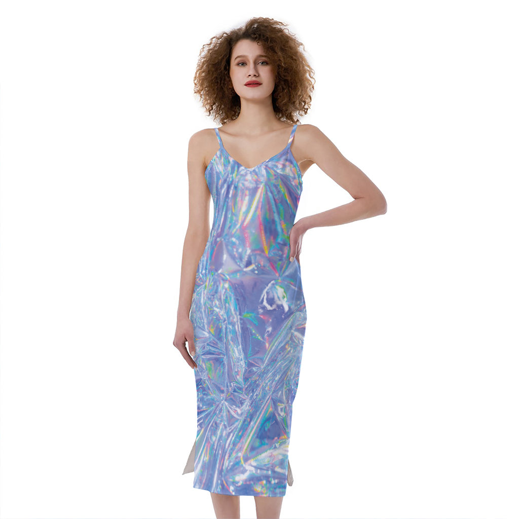 Holographic Artwork Print Slim Fit Midi Cami Dress