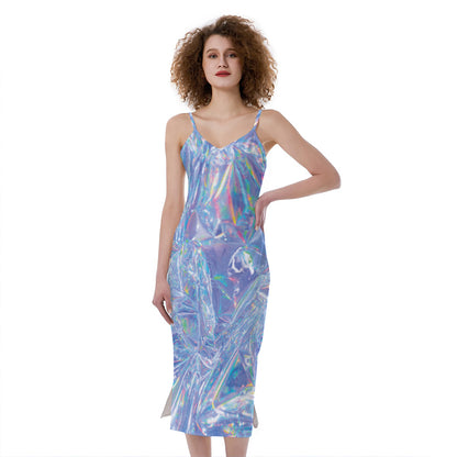 Holographic Artwork Print Slim Fit Midi Cami Dress