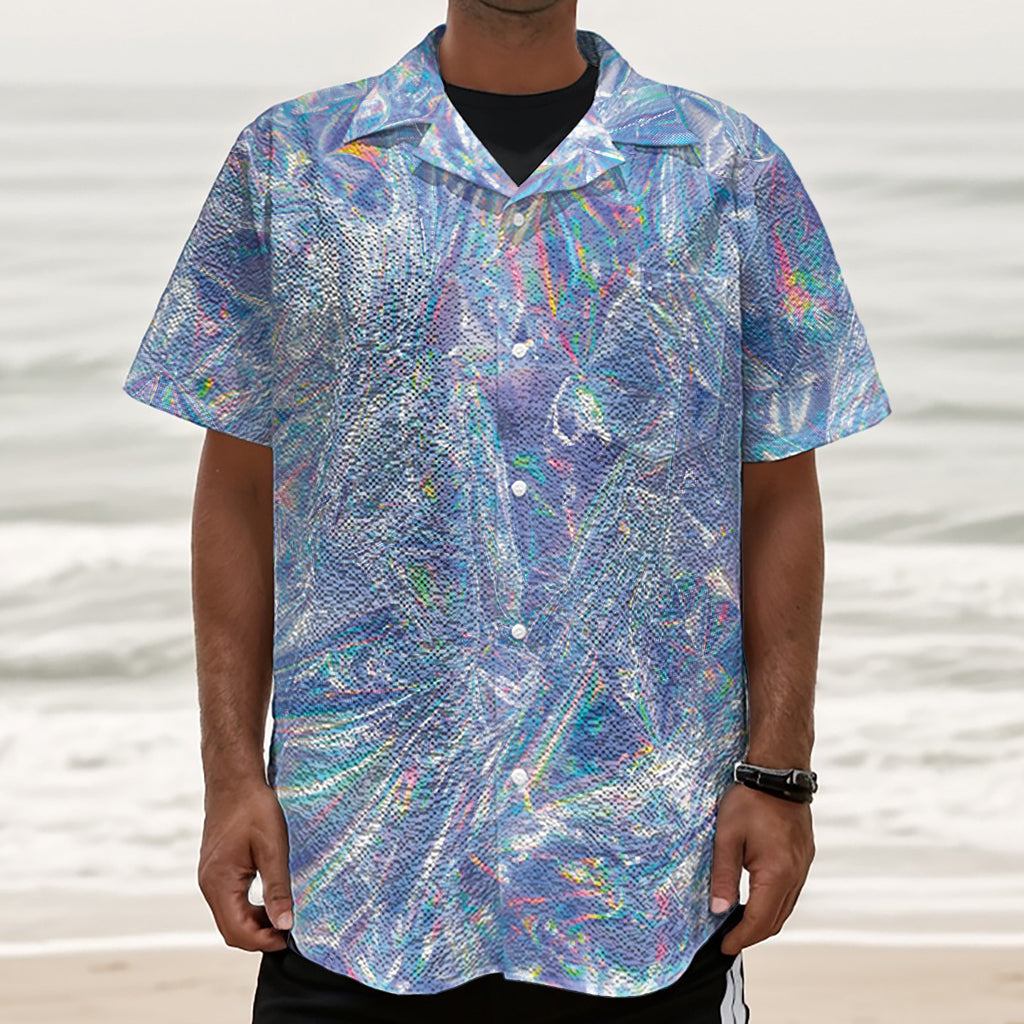 Holographic Artwork Print Textured Short Sleeve Shirt