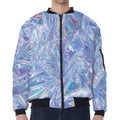 Holographic Artwork Print Zip Sleeve Bomber Jacket