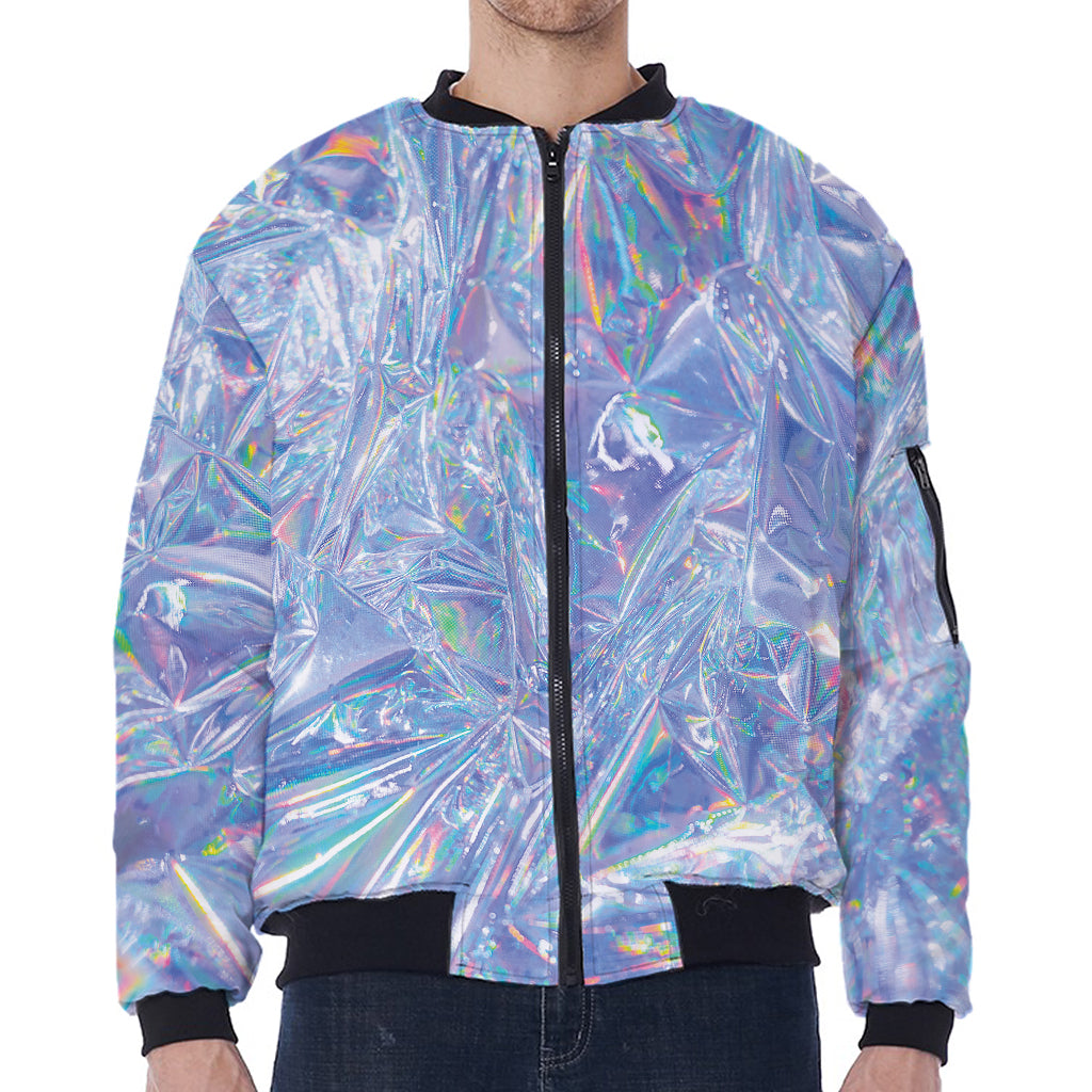 Holographic Artwork Print Zip Sleeve Bomber Jacket