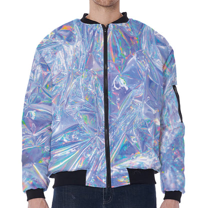 Holographic Artwork Print Zip Sleeve Bomber Jacket