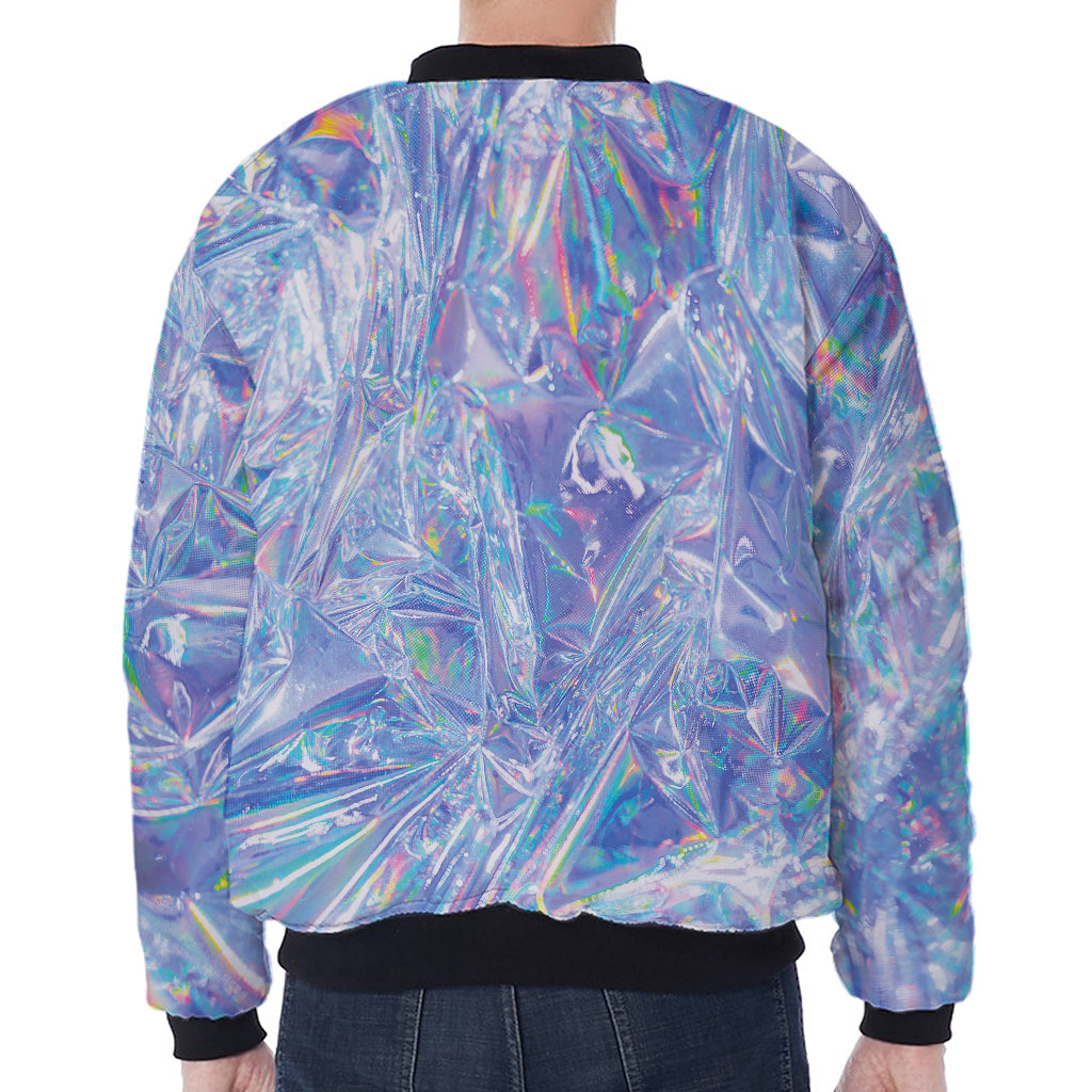 Holographic Artwork Print Zip Sleeve Bomber Jacket