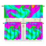 Holographic Neon Liquid Trippy Print 3 Piece Kitchen Curtains