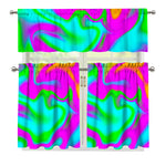 Holographic Neon Liquid Trippy Print 3 Piece Kitchen Curtains