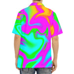 Holographic Neon Liquid Trippy Print Aloha Shirt