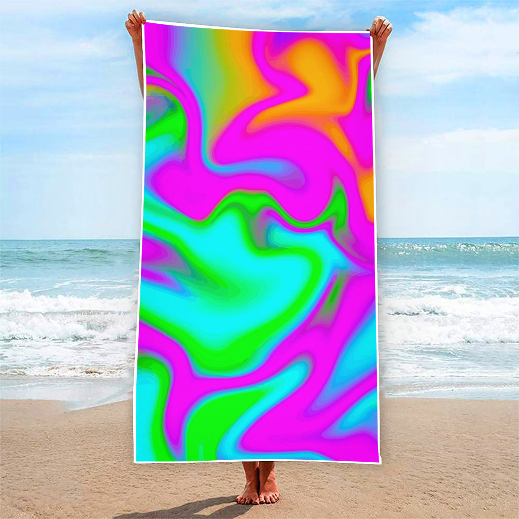 Holographic Neon Liquid Trippy Print Beach Towel