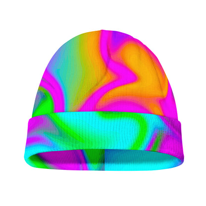 Holographic Neon Liquid Trippy Print Beanie