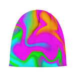 Holographic Neon Liquid Trippy Print Beanie