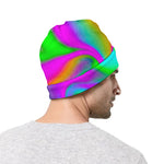Holographic Neon Liquid Trippy Print Beanie
